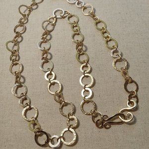 Impressive 36" Artisan Heavy Hammered Gold Chain Necklace Beautiful Hook Closure